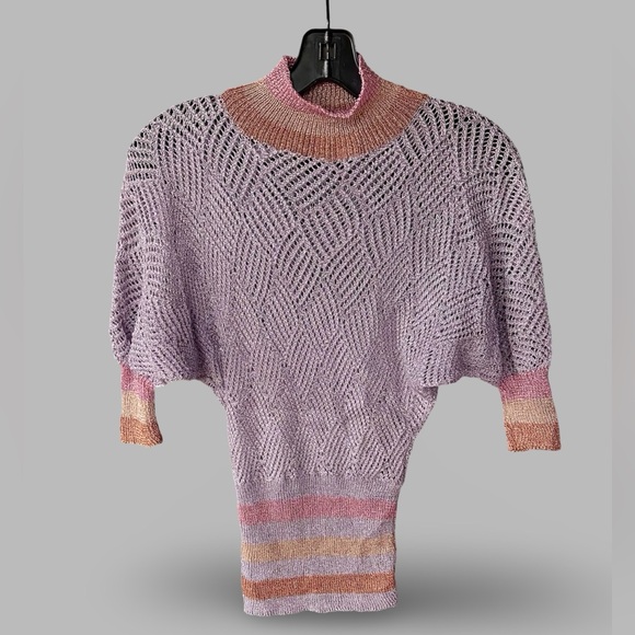 Rare Vintage 80s BOYD Sheer Metallic Knit Mock Neck Dolman Top One Size - Picture 4 of 6